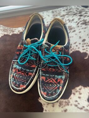 Twisted X Hooey Casual Aztec Print Canvas Sneakers with Teal Laces